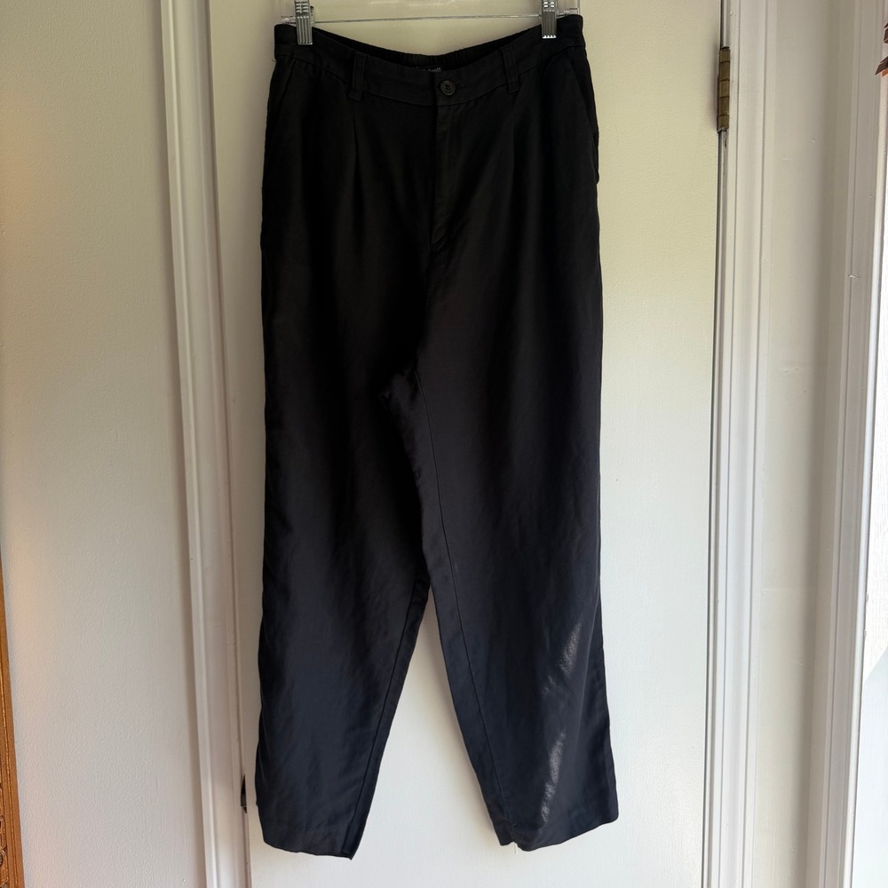 Madewell Black Linen Blend Pleated Tapered Trousers High Waist Pants Womens 10